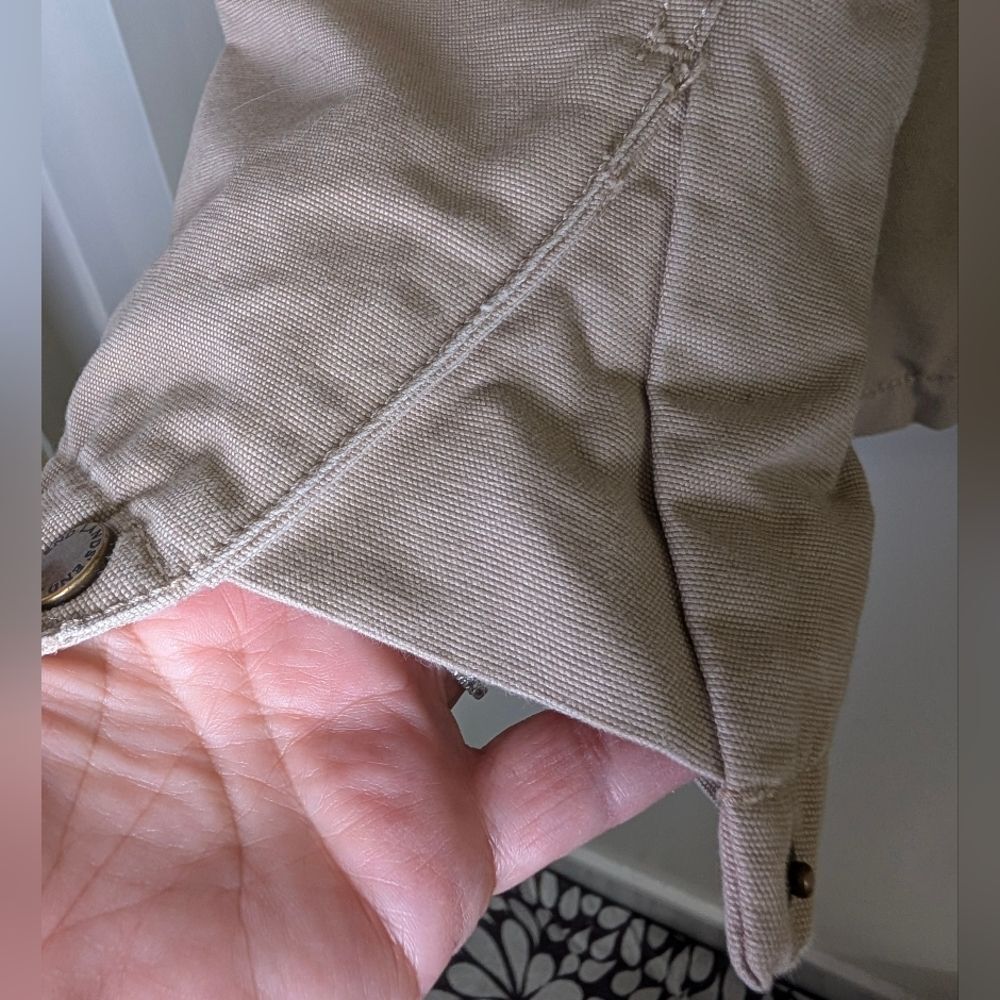 Vintage 90s Lands End Barn Jacket XL Tan Canvas Plaid Lined Chore Coat Dadcore - Picture 5 of 16